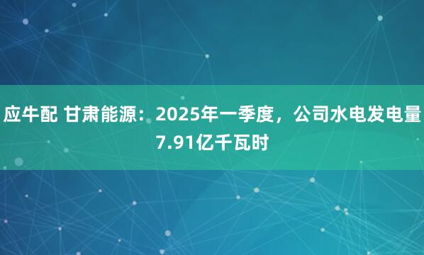 应牛配 甘肃能源：2025年一季度，公司水电发电量7.91亿千瓦时