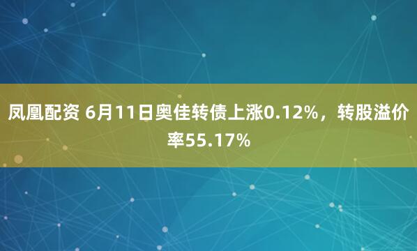凤凰配资 6月11日奥佳转债上涨0.12%，转股溢价率55.17%