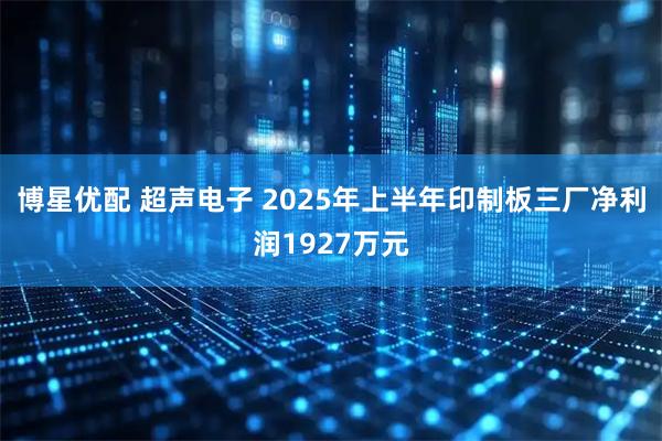 博星优配 超声电子 2025年上半年印制板三厂净利润1927万元